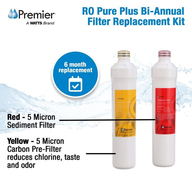 Watts Premier Bi-Annual RO Pure Plus 2-Pack Filtration Kit for 4 Stage Pure Plus/Zero Pure Plus Reverse Osmosis System, Push Button Water Filter Replacement, Sediment Filter, Carbon Pre-Filter - Image 3